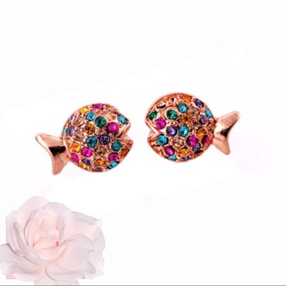 DARLING Crystal GoldFish Studs w Gift Box Colorful - Picture 3 of 5